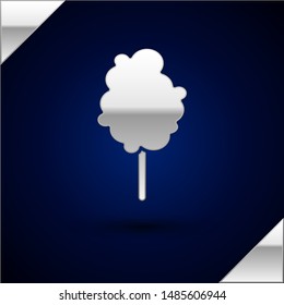 Silver Cotton candy icon isolated on dark blue background.  Vector Illustration