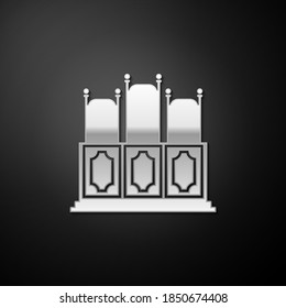 Silver Court's room with table icon isolated on black background. Chairs icon. Long shadow style. Vector.