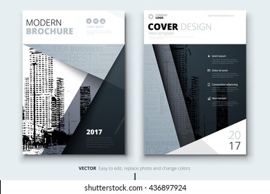 Silver Cover design for brochure. Creative poster, booklet, leaflet or flyer concept. Corporate business template for report, catalog, magazine. Layout with modern flat ribbons and urban style photo. 