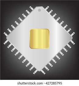 Silver CPU (central processing unit) - Computer chip or microchip,Vector  illustration