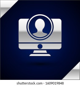 Silver Create account screen icon isolated on dark blue background.  Vector Illustration