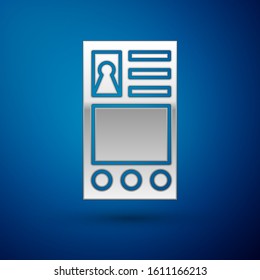 Silver Create account screen icon isolated on blue background.  Vector Illustration
