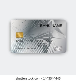 Silver credit card design. With inspiration from abstract. On white background. Glossy plastic style.