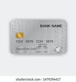 Silver credit card design. With inspiration from abstract. On white background. Glossy plastic style.