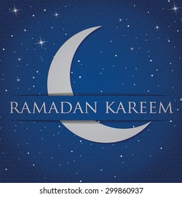 Silver crescent moon "Ramadan Kareem" (Generous Ramadan) card in vector format.