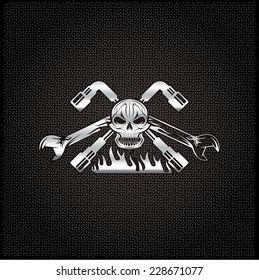 silver crest with skull,flame and spanners