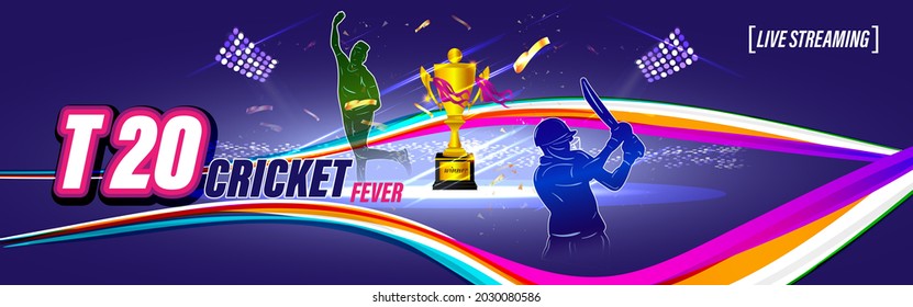 Silver cricket trophy ,cricket helmets on purple background vector illustration.