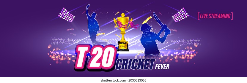 Silver cricket trophy ,cricket helmets on purple background vector illustration.