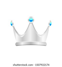 silver crown isolated on white, circle crown silver icon, vintage silver crown luxury for ornament royal king or queen, crown silver symbol and diamond jewelry decoration