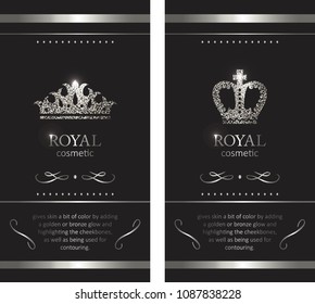 Silver crown. Luxury label, emblem or packing. Logo design. Fashion banner with glitter and shine.