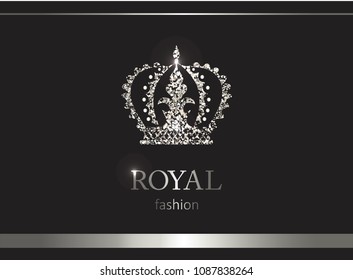 Silver crown. Luxury label, emblem or packing. Logo design. Fashion banner with glitter and shine.