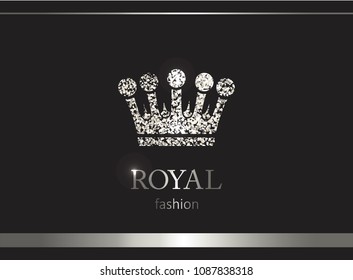 Silver crown. Luxury label, emblem or packing. Logo design. Fashion banner with glitter and shine.