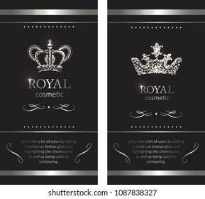 Silver crown. Luxury label, emblem or packing. Logo design. Fashion banner with glitter and shine.