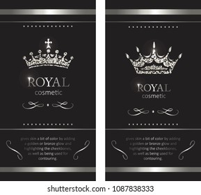 Silver crown. Luxury label, emblem or packing. Logo design. Fashion banner with glitter and shine.