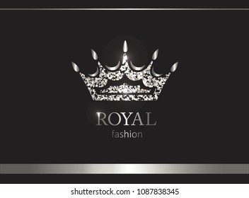 Silver crown. Luxury label, emblem or packing. Logo design. Fashion banner with glitter and shine.