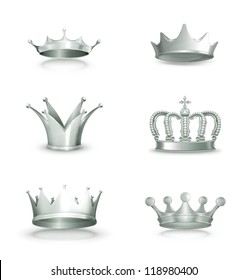 Silver crowns, vector set