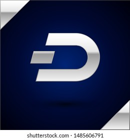 Silver Cryptocurrency coin Dash icon isolated on dark blue background. Digital currency. Altcoin symbol. Blockchain based secure crypto currency.  Vector Illustration