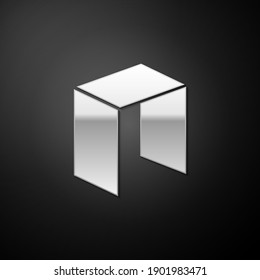 Silver Cryptocurrency coin NEO icon isolated on black background. Physical bit coin. Digital currency. Blockchain based secure crypto currency. Long shadow style. Vector.