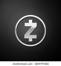 Silver Cryptocurrency coin Zcash ZEC icon isolated on black background. Physical bit coin. Digital currency. Blockchain based secure crypto currency. Long shadow style. Vector.