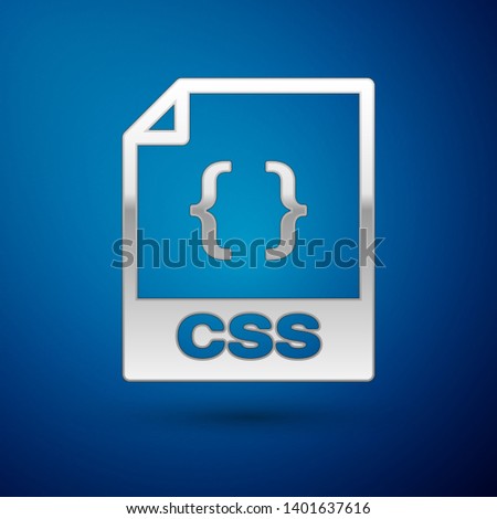 Silver CSS file document icon. Download css button icon isolated on blue background. CSS file symbol. Vector Illustration