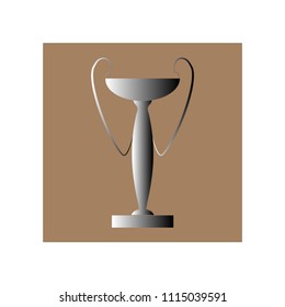 Silver cup award in square. Modern symbol of victory, award achievement sport. Insignia ceremony awarding of winner tournament. Colorful template for badge, tag. Design element. Vector illustration