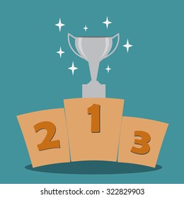 Silver cup on prize podium.Vector illustration.