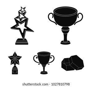Silver cup for the second place, gold stars on the stand, a cup with a star, a gold cup.Awards and trophies set collection icons in black style vector symbol stock illustration web.