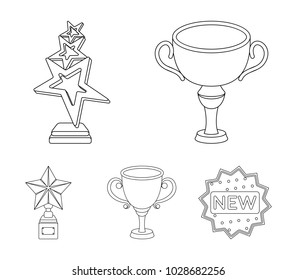 Silver cup for the second place, gold stars on the stand, a cup with a star, a gold cup.Awards and trophies set collection icons in outline style vector symbol stock illustration web.