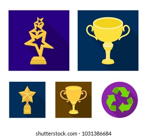 Silver cup for the second place, gold stars on the stand, a cup with a star, a gold cup.Awards and trophies set collection icons in flat style vector symbol stock illustration web.