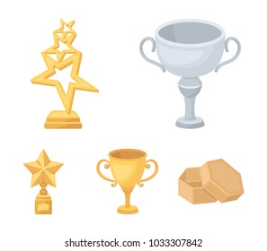 Silver cup for the second place, gold stars on the stand, a cup with a star, a gold cup.Awards and trophies set collection icons in cartoon style vector symbol stock illustration web.