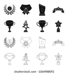 Silver cup for the second place, gold stars on the stand, a cup with a star, a gold cup.Awards and trophies set collection icons in black,outline style vector symbol stock illustration web.