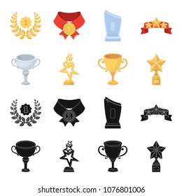 Silver cup for the second place, gold stars on the stand, a cup with a star, a gold cup.Awards and trophies set collection icons in black,cartoon style vector symbol stock illustration web.