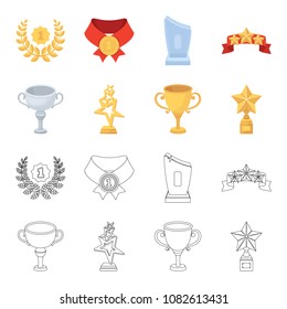 Silver cup for the second place, gold stars on the stand, a cup with a star, a gold cup.Awards and trophies set collection icons in cartoon,outline style vector symbol stock illustration web.