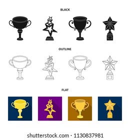 Silver cup for the second place, gold stars on the stand, a cup with a star, a gold cup.Awards and trophies set collection icons in black,flat,outline style vector symbol stock illustration web.