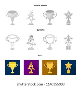Silver cup for the second place, gold stars on the stand, a cup with a star, a gold cup.Awards and trophies set collection icons in flat,outline,monochrome style vector symbol stock illustration web.