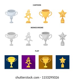Silver cup for the second place, gold stars on the stand, a cup with a star, a gold cup.Awards and trophies set collection icons in cartoon,flat,monochrome style vector symbol stock illustration web.