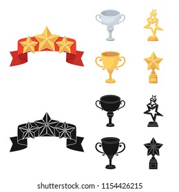 Silver cup for the second place, gold stars on the stand, a cup with a star, a gold cup.Awards and trophies set collection icons in cartoon,black style vector symbol stock illustration web.