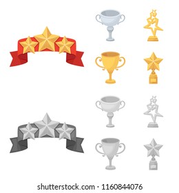 Silver cup for the second place, gold stars on the stand, a cup with a star, a gold cup.Awards and trophies set collection icons in cartoon,monochrome style vector symbol stock illustration web.