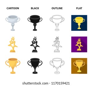 Silver cup for the second place, gold stars on the stand, a cup with a star, a gold cup.Awards and trophies set collection icons in cartoon,black,outline,flat style vector symbol stock illustration