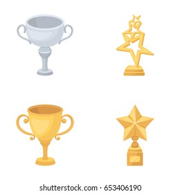 Silver cup for the second place, gold stars on the stand, a cup with a star, a gold cup.Awards and trophies set collection icons in cartoon style vector symbol stock illustration web.