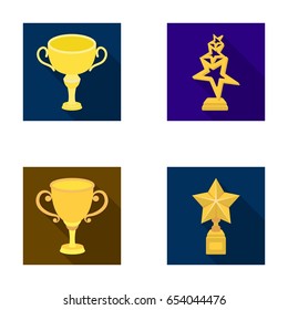 Silver cup for the second place, gold stars on the stand, a cup with a star, a gold cup.Awards and trophies set collection icons in flat style vector symbol stock illustration web.