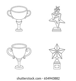 Silver cup for the second place, gold stars on the stand, a cup with a star, a gold cup.Awards and trophies set collection icons in outline style vector symbol stock illustration web.