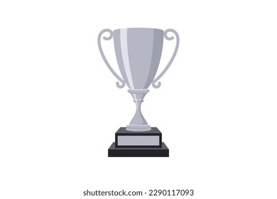 Silver cup or trophy for second place. metal goblet for sport competition. vector illustration 