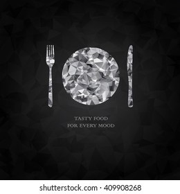 Silver cutlery low poly menu design background