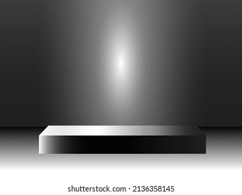 Silver cylinder pedestal podium.Stage on a minimalist wall  white-black background.Vector renders 3D geometric shapes for product presentations,advertising,business.