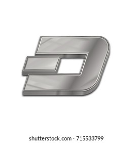 Silver dash coin symbol isolated web vector icon. Dash coin trendy 3d style vector icon. Raised symbol illustration. Silver dash coin crypto currency sign.