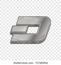 Silver dash coin symbol isolated web vector icon. Dash coin trendy 3d style vector icon. Raised symbol illustration. Silver dash coin crypto currency sign.