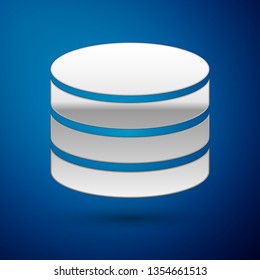 Silver Database icon isolated on blue background. Network databases, disc with progress bar. Backup concept. Vector Illustration