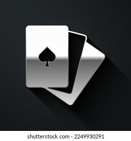 Silver Deck of playing cards icon isolated on black background. Casino gambling. Long shadow style. Vector
