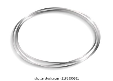 Silver decorative ellipse frame with shadows and highlights isolated on a white background.